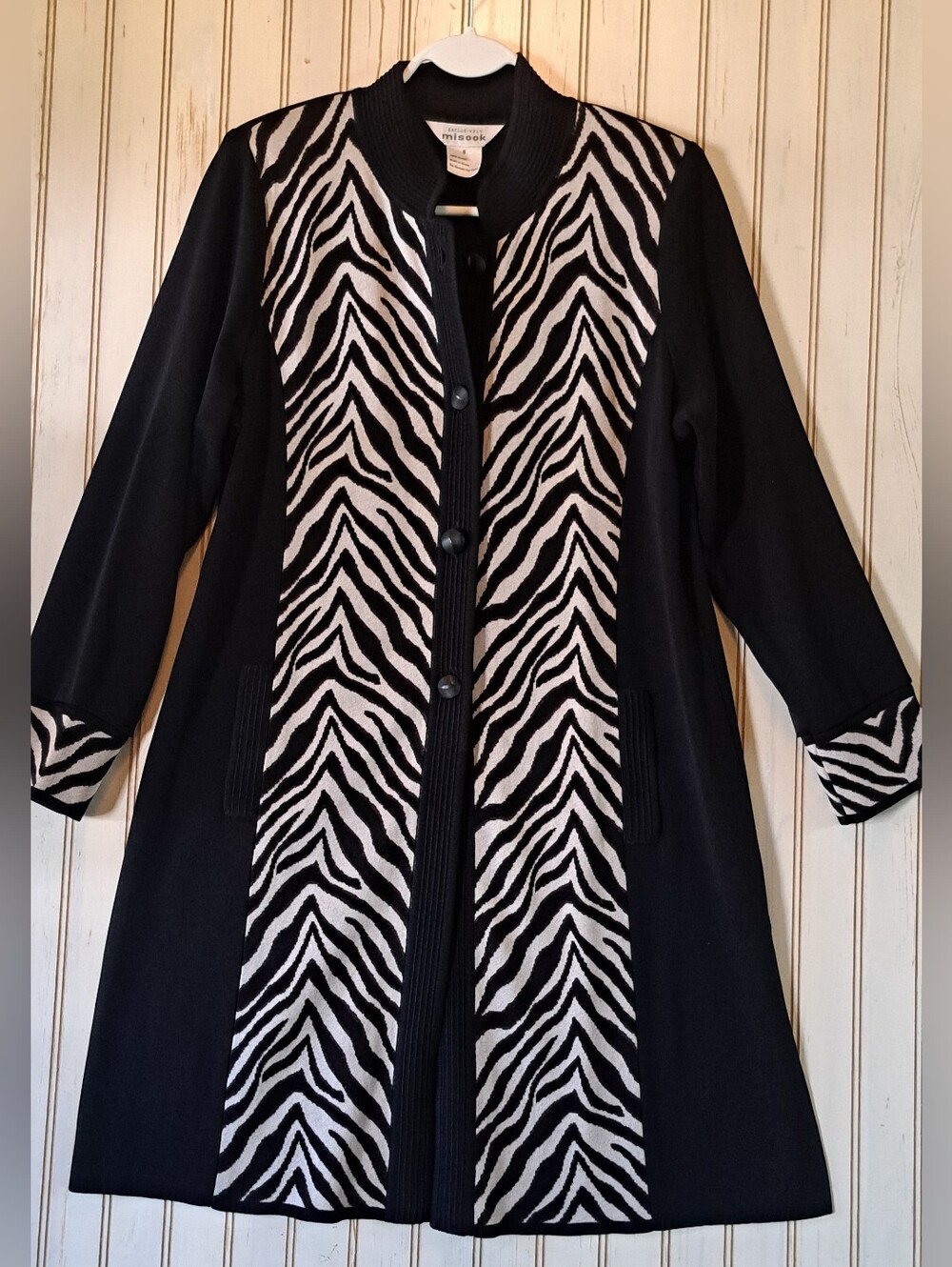 Gorgeous MISOOK DUSTER JACKET Button Front w/ Animal PRINT TRIM Designer Small